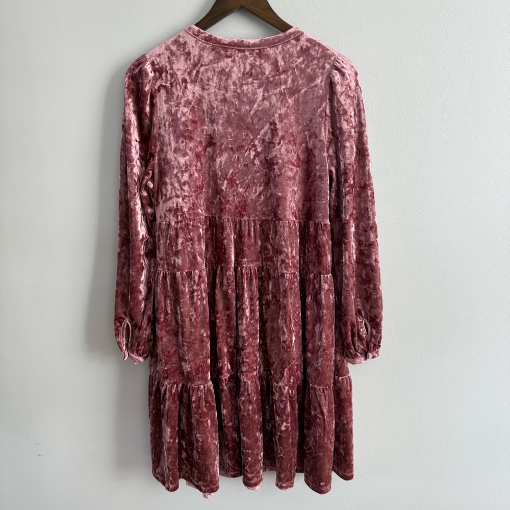 Adyson Parker | Women’s Crushed Velvet Pink Mauve Tiered L/S Stretchy Mini Dress - Picture 3 of 9